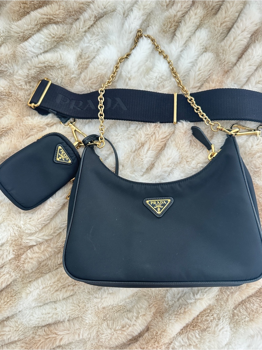 Prada Black Re-Edition Re-Nylon Hobo with Gold Chain - Picture 3 of 7